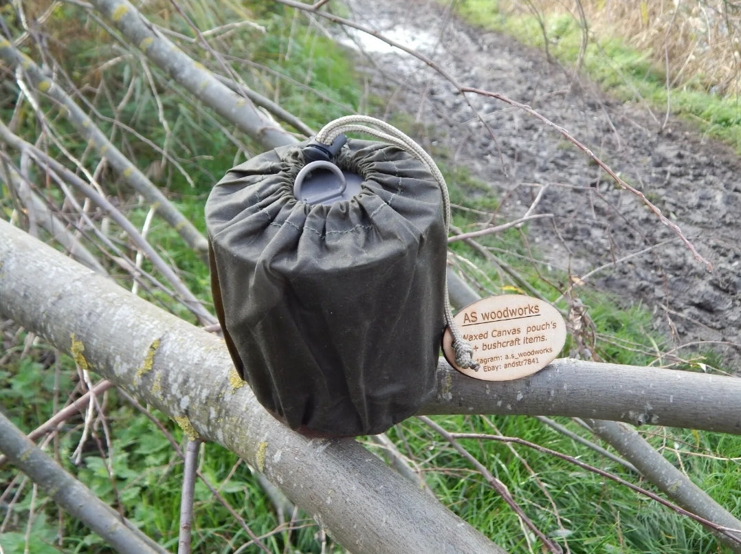 Waxed canvas bag for 750ml titanium cup.